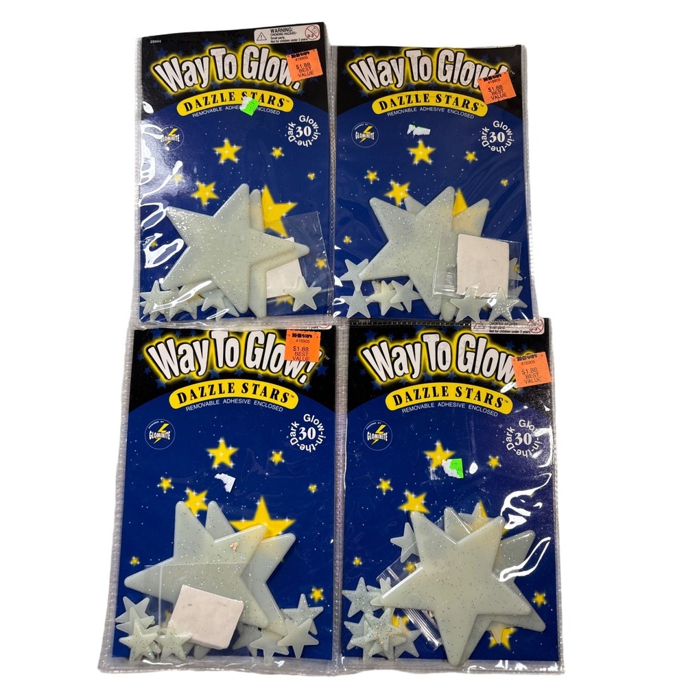 4PK Way To Glow Dazzle Stars Glow In The Dark Ceiling Decor Opened Vintage 2001